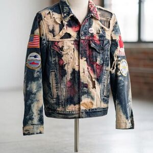 Vintage Levi's Distressed Punk Denim Jacket Skull Patch Custom Grunge L Biker